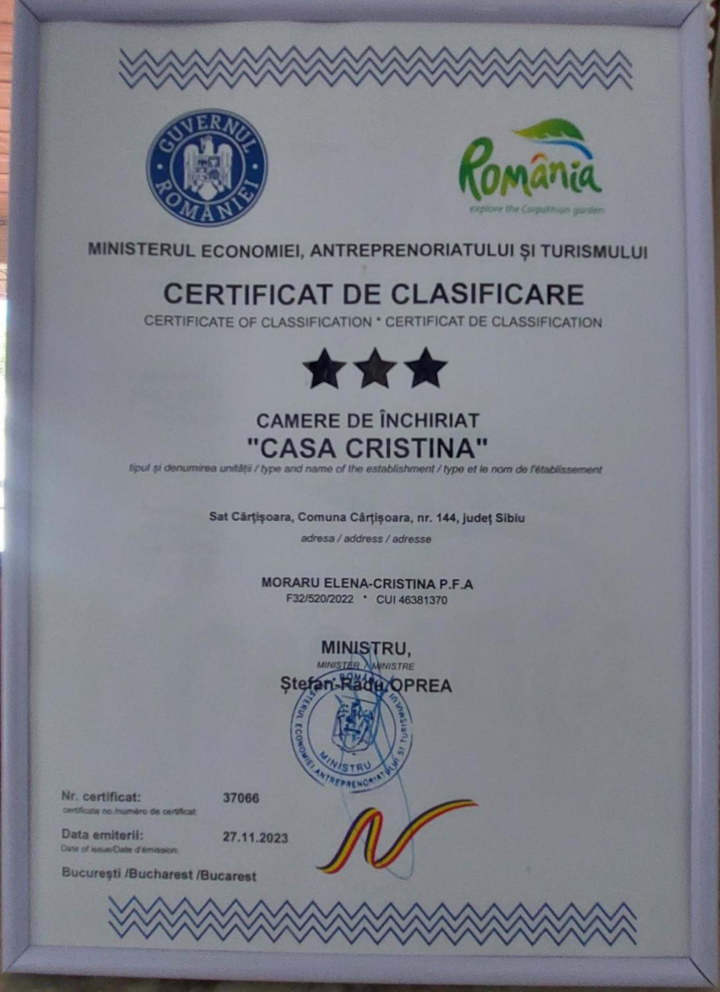 Casa Cristina Hotel Cartisoara Exterior photo